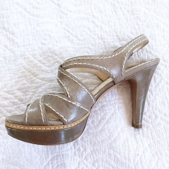 Prada Womens Neutral Tan Strappy Slingback Sandals 39.5 US Sz 9 - Picture 9 of 13
